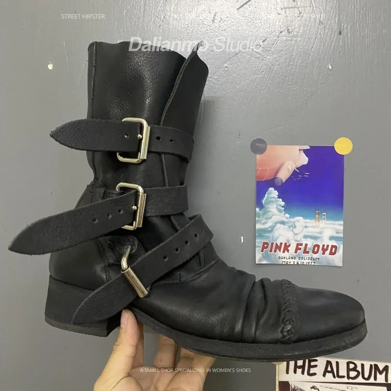 Vintage Fashion Mens - 패션 남성용 천연 가죽 모터사이클 부츠