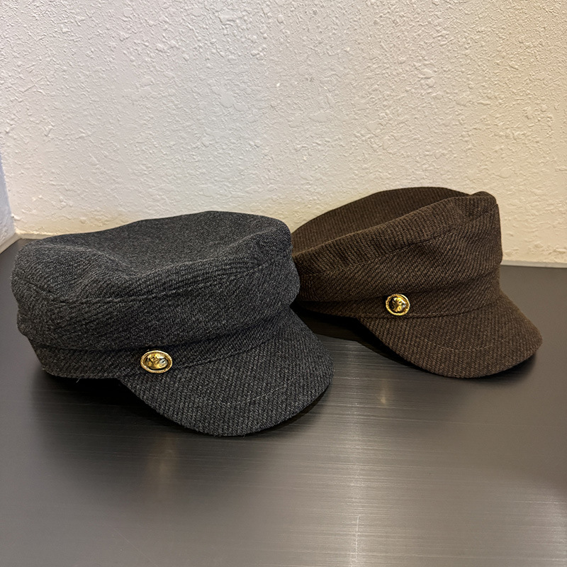 Vintage Fashion Hats - 여성용 빈티지 울 뉴스보이 베레모 골드