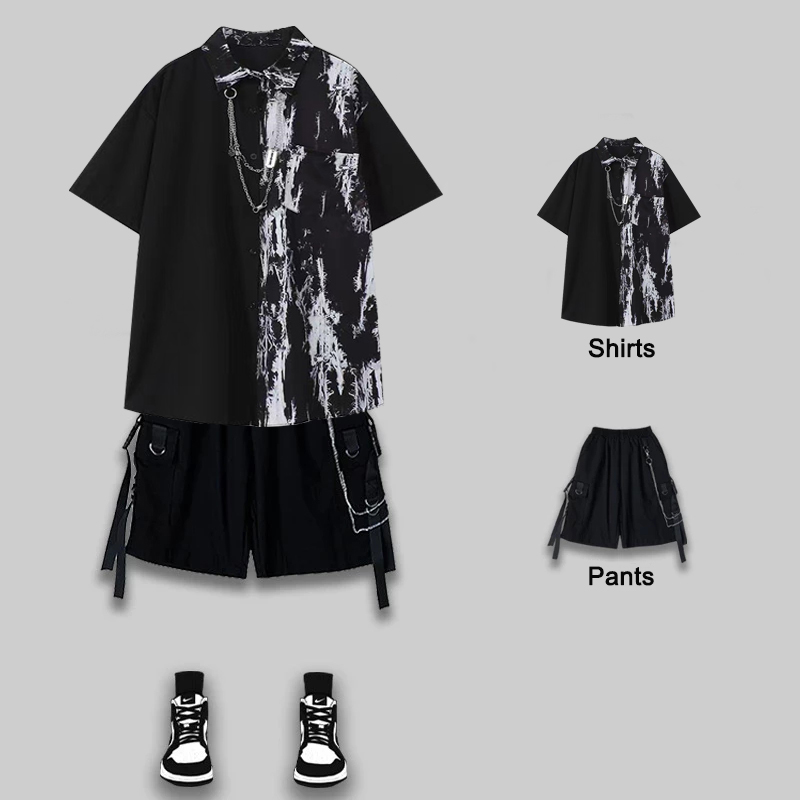 Tie Dye Shirt Vintage - Arens Techwear 남성용 반팔 체인 반바지