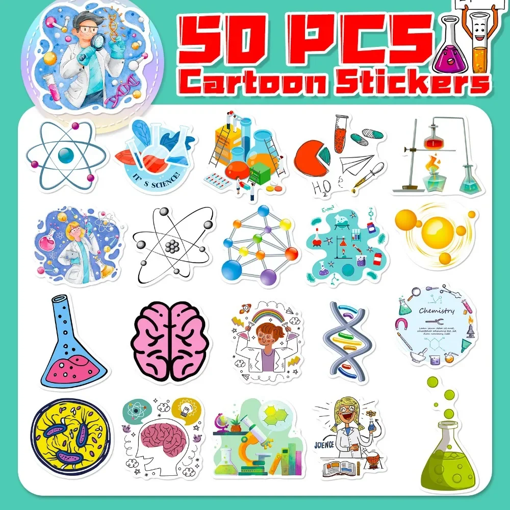 50PCS 만화 과학 실험실 스티커 미적 DIY 장식  - Vintage Fashion Toys 리뷰 및 가격
