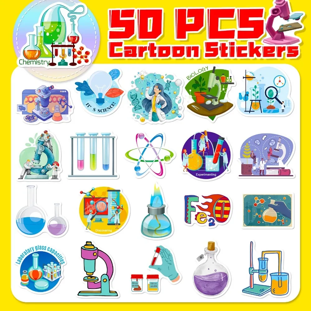 50PCS 만화 과학 실험실 스티커 미적 DIY 장식  - Vintage Fashion Toys 리뷰 및 가격