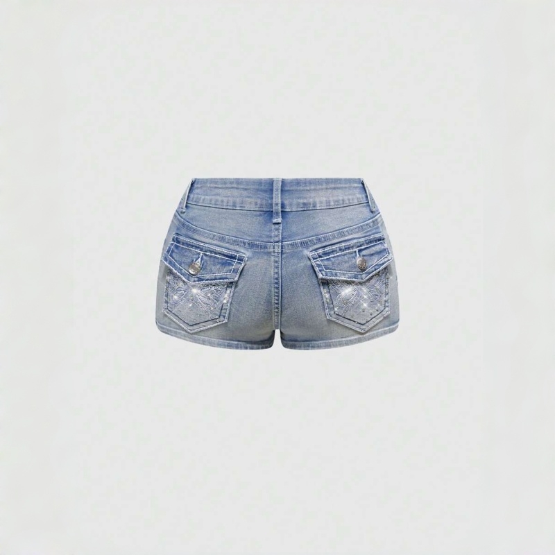 크리스탈 장식 백 포켓 데님 반바지 여성용 하이웨이스트 - Vintage Fashion Jeans 리뷰 및 가격