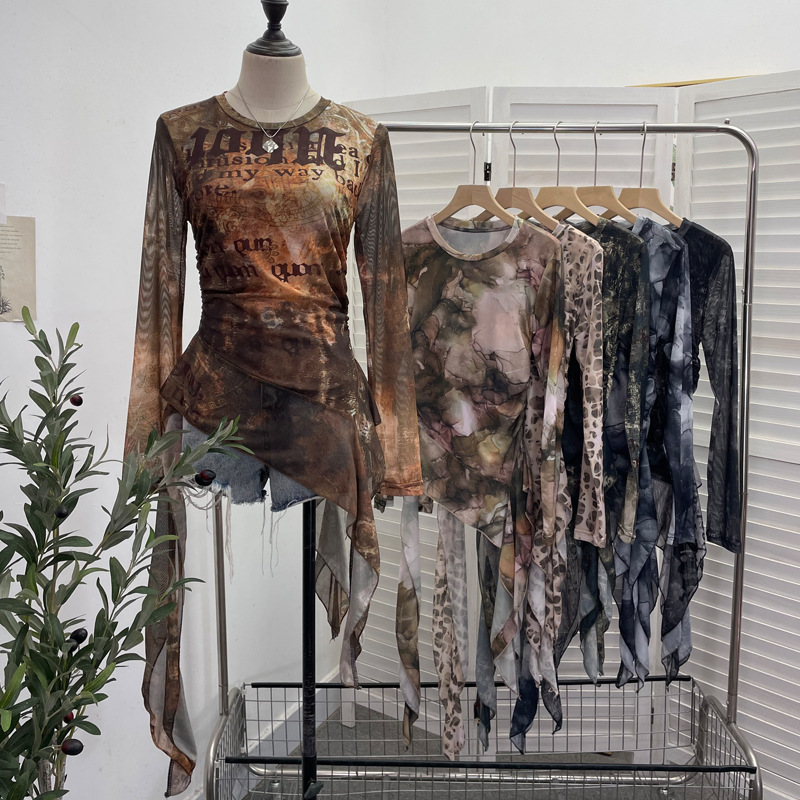ISAROSE Y2K 여성용 메쉬 티셔츠 봄 가을 통기 - Tie Dye Shirt Vintage 리뷰 및 가격