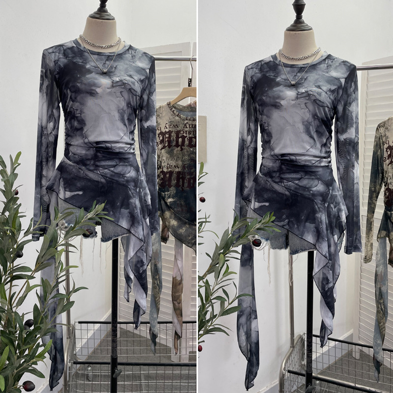 ISAROSE Y2K 여성용 메쉬 티셔츠 봄 가을 통기 - Tie Dye Shirt Vintage 리뷰 및 가격