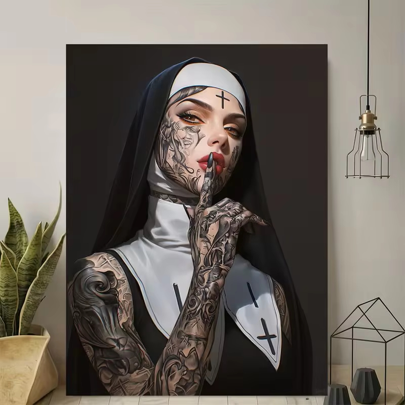 패션 소녀 문신 수녀 캔버스 포스터 벽 예술 빈티지 우 - Vintage Fashion Art 리뷰 및 가격