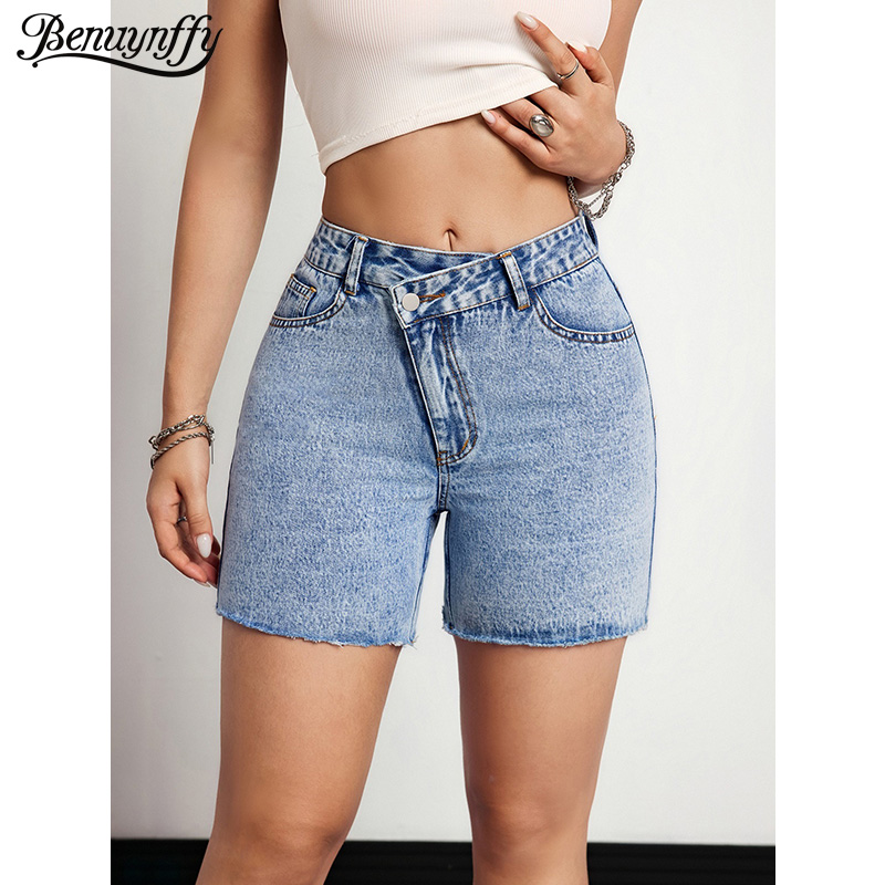 Benuynffy 비대칭 허리 로우 헴 타이트 데님 반 - Vintage Fashion Jeans 리뷰 및 가격
