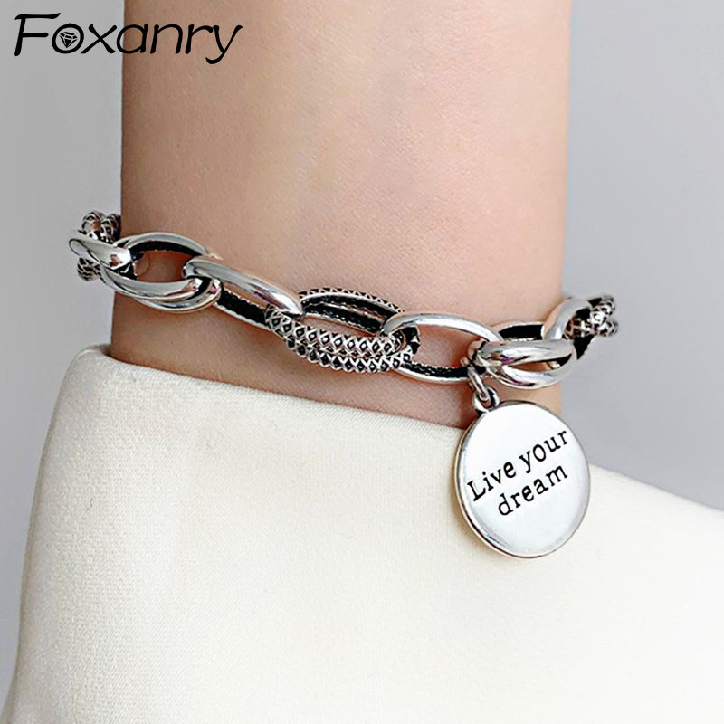 Foxanry 실버 컬러 두꺼운 체인 매력 팔찌 빈티지 - Vintage Fashion Tags 리뷰 및 가격