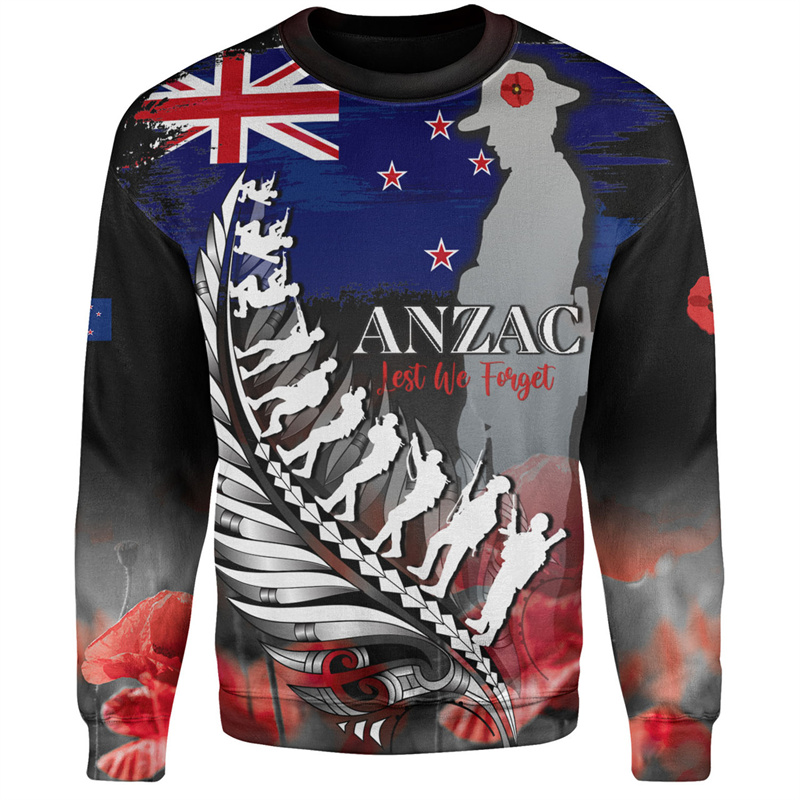 NZ Anzac Day 그래픽 라운드 넥 후드티, 빈티 - Vintage Fashion Nz 리뷰 및 가격