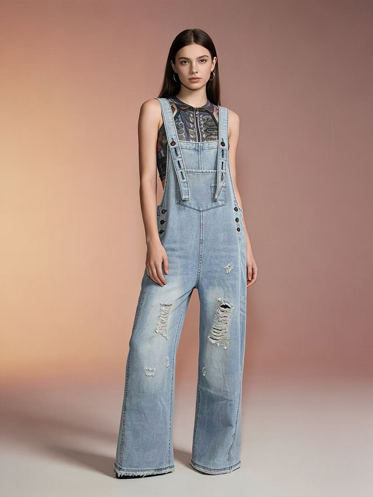 패션 레트로 찢어진 데님 오버올 여성용 신상 다용도 루 - Vintage Fashion Jeans 리뷰 및 가격