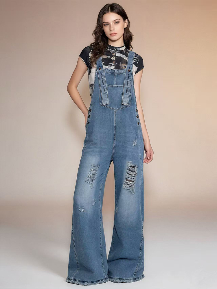 패션 레트로 찢어진 데님 오버올 여성용 신상 다용도 루 - Vintage Fashion Jeans 리뷰 및 가격