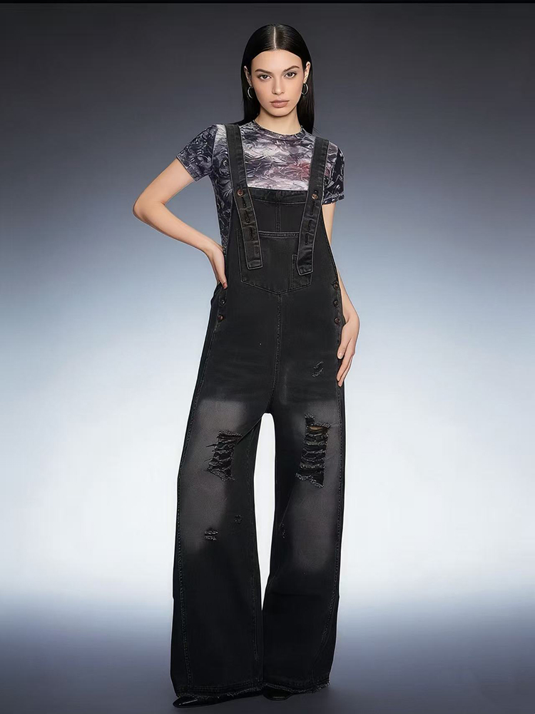 패션 레트로 찢어진 데님 오버올 여성용 신상 다용도 루 - Vintage Fashion Jeans 리뷰 및 가격