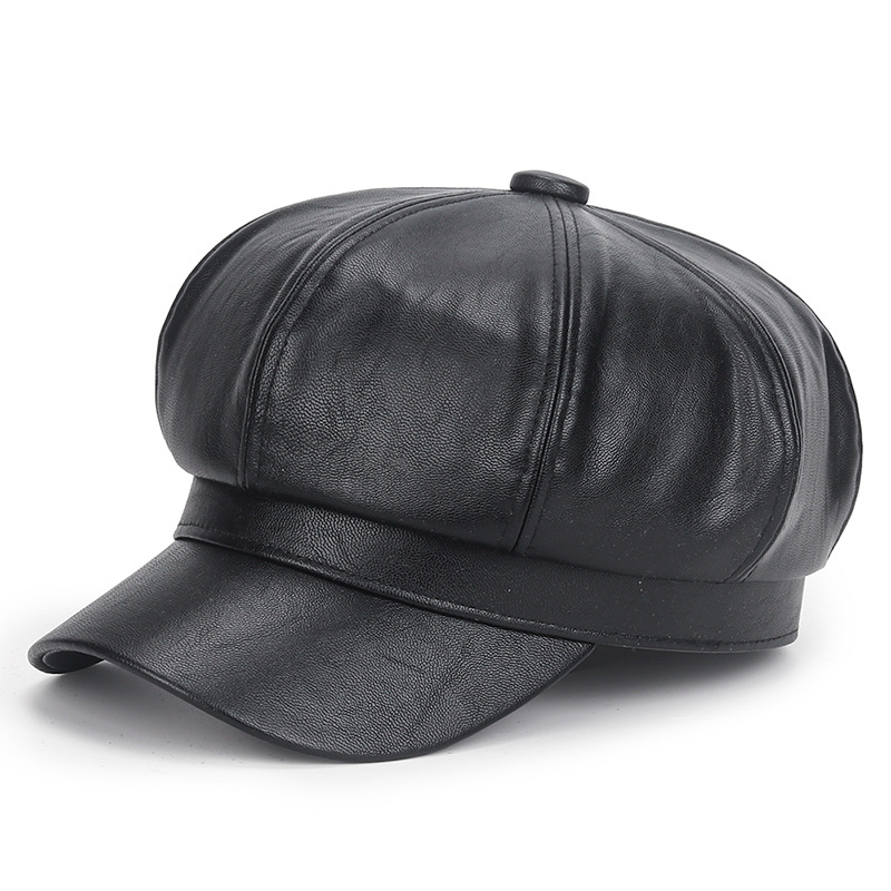여성용 겨울 블랙 PU 가죽 모자 빈티지 힙합 트러커  - Vintage Fashion Hats 리뷰 및 가격