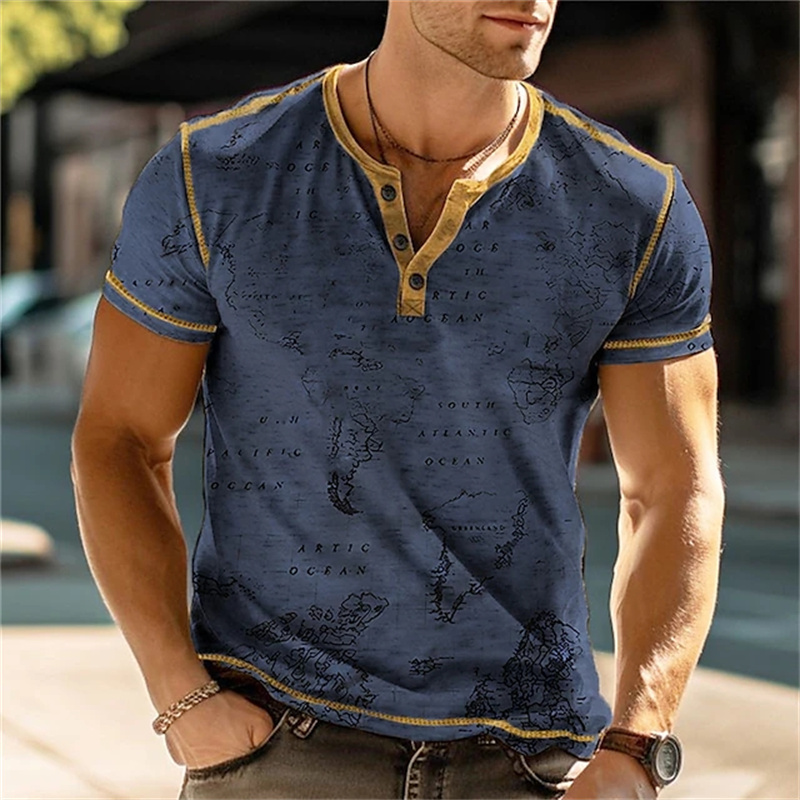 남성용 헨리 셔츠 재미있는 3D 프린트 티셔츠 스트리트 - Vintage Fashion Mens 리뷰 및 가격