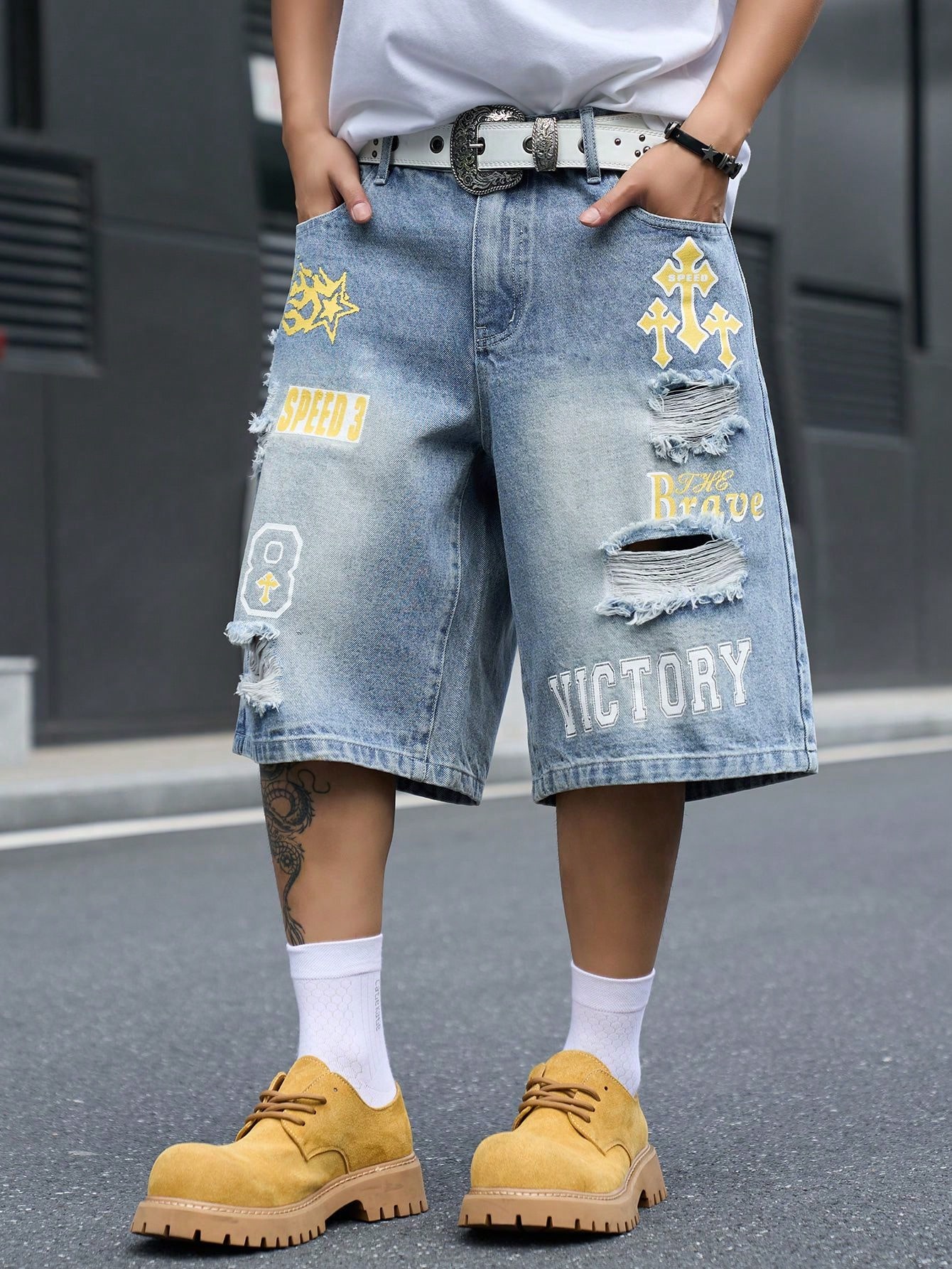 남성용 루즈핏 데님 버뮤다 반바지, 빈티지 디스트레스드 - Vintage Fashion Jeans 리뷰 및 가격