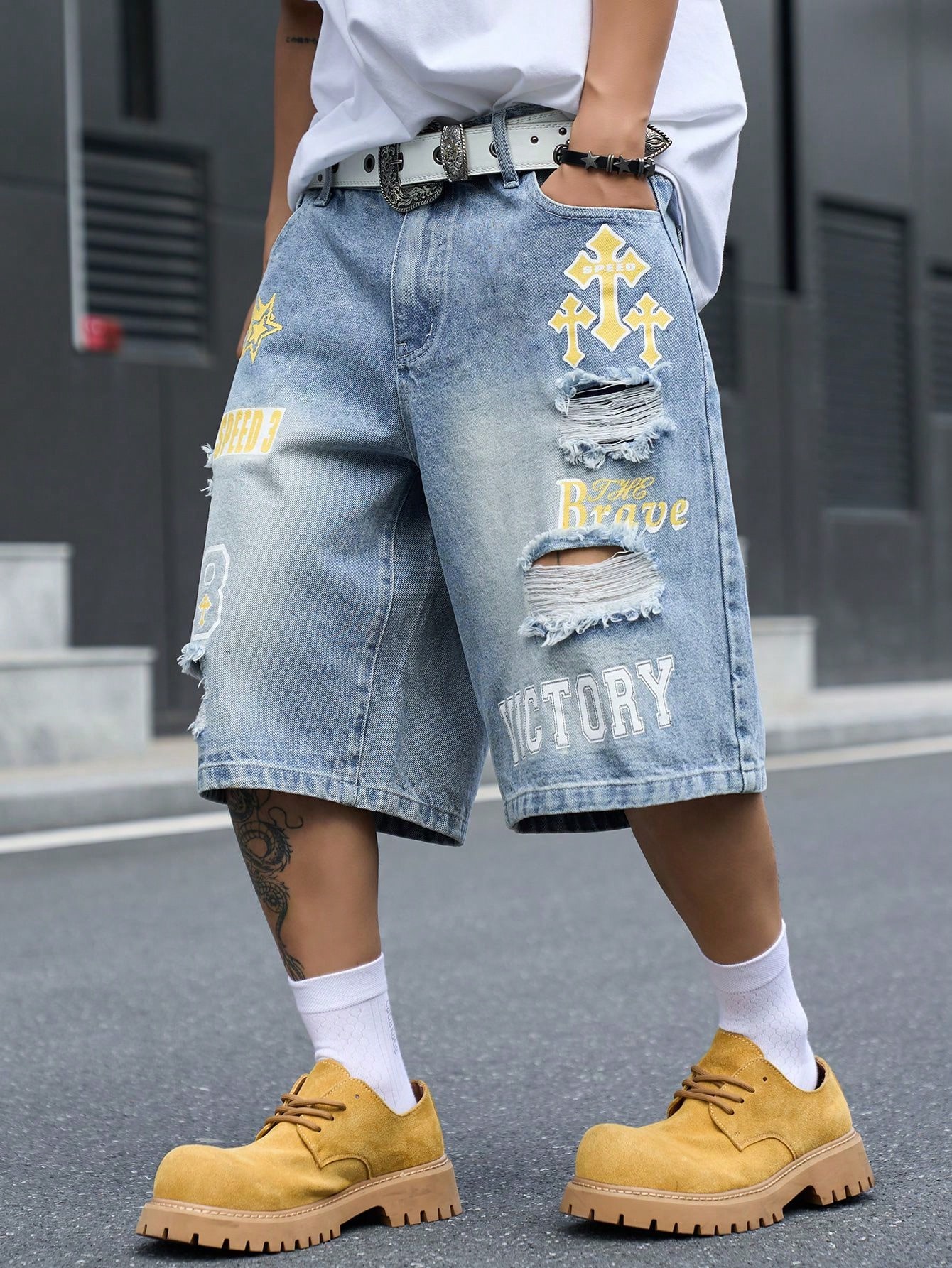 남성용 루즈핏 데님 버뮤다 반바지, 빈티지 디스트레스드 - Vintage Fashion Jeans 리뷰 및 가격