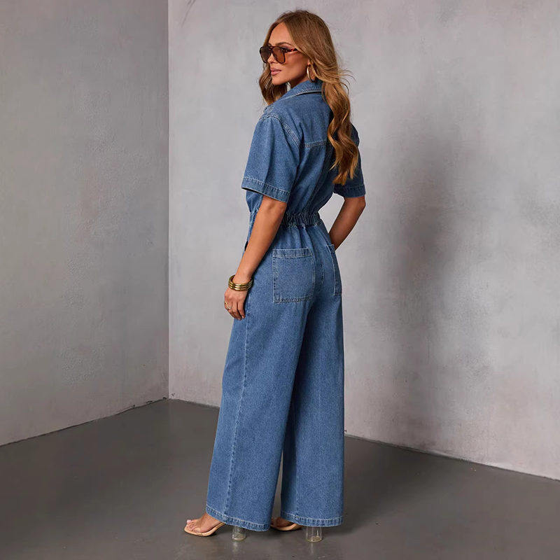 레트로 패션 반팔 데님 점프수트 여성 여름 트렌드 라펠 - Vintage Fashion Jeans 리뷰 및 가격